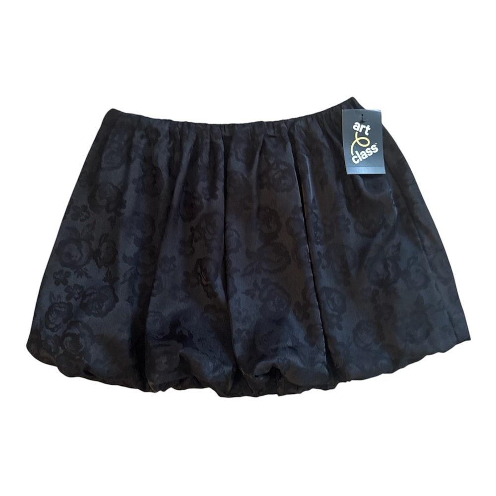 Art Class Girls Floral Jacquard Bubble Skirt Size L(10/12 Black Ebony Satin Mini